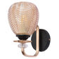 Amber Glass Wall Light with Black & Gold Metal Base | Elegant Bedroom Wall Lamp | 3 Years Warranty | Free Bulb