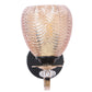 Amber Glass Wall Light with Black & Gold Metal Base | Elegant Bedroom Wall Lamp | 3 Years Warranty | Free Bulb