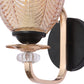 Amber Glass Wall Light with Black & Gold Metal Base | Elegant Bedroom Wall Lamp | 3 Years Warranty | Free Bulb