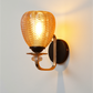 Amber Glass Wall Light with Black & Gold Metal Base | Elegant Bedroom Wall Lamp | 3 Years Warranty | Free Bulb