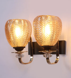 Double Amber Glass Wall Light | Twin Metal Frame Wall Lamp for Bedroom & Living Room | 3 Years Warranty | Free Bulb