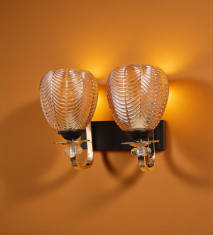 Double Amber Glass Wall Light | Twin Metal Frame Wall Lamp for Bedroom & Living Room | 3 Years Warranty | Free Bulb