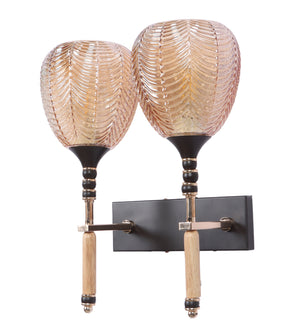 Double Wooden Handle Glass Wall Light | Twin Designer Wall Lamp for Bedroom & Living Room | 3 Years Warranty | Free Bulb
