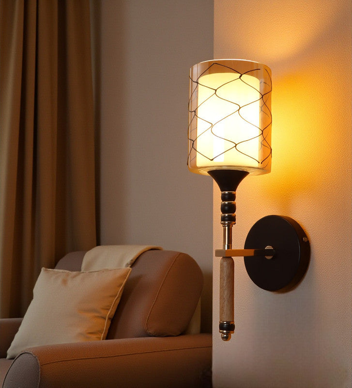 Aurea Modern Glass Wall Light for Bedroom & Living Room | Metal Body Wall Lamp with Glass Shade | 3 Years Warranty | Free Bulb