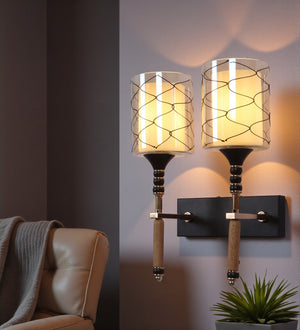 Aurea Twin Glass Wall Light for Bedroom & Living Room | Dual Metal Lamp with Elegant Glass Shades | 3 Years Warranty | Free Bulb