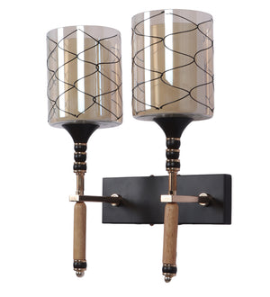 Aurea Twin Glass Wall Light for Bedroom & Living Room | Dual Metal Lamp with Elegant Glass Shades | 3 Years Warranty | Free Bulb