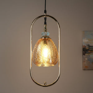 Amberic Modern Glass Hanging Light for Living Room & Dining Area | Metal Ceiling Lamp with Elegant Glass Shade | 3 Years Warranty | Free Bulb