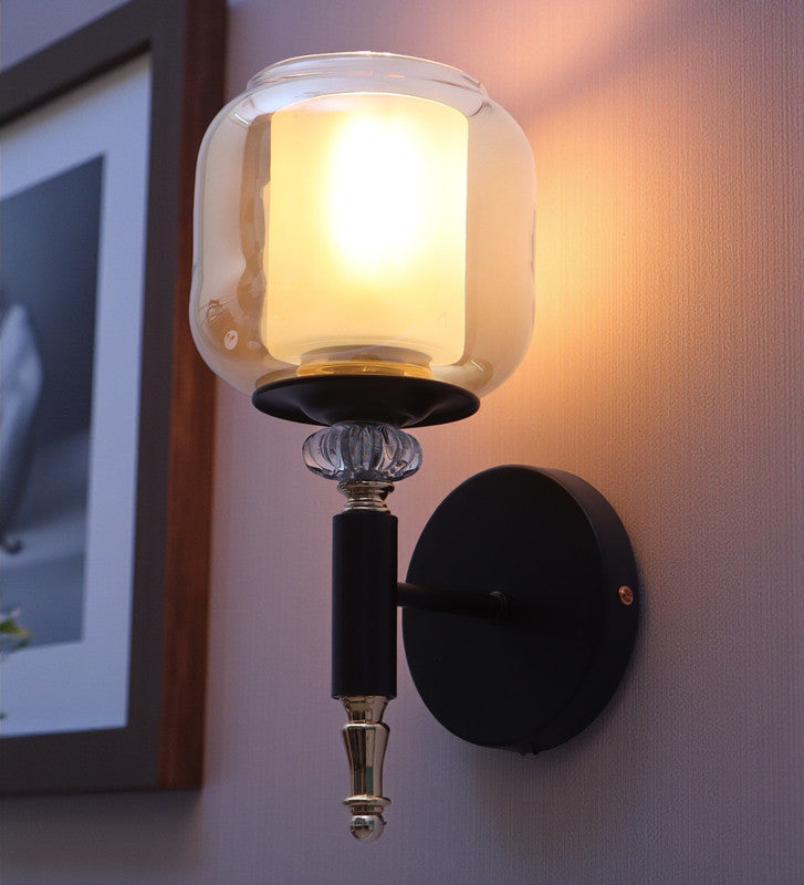 Velora Designer Amber Glass Wall Light | Decorative Metal Wall Lamp for Bedroom & Living Room | 3 Years Warranty | Free Bulb