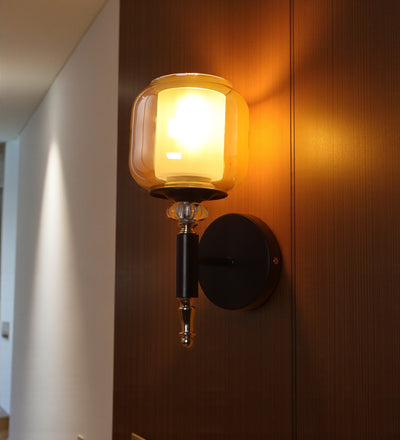 Velora Designer Amber Glass Wall Light | Decorative Metal Wall Lamp for Bedroom & Living Room | 3 Years Warranty | Free Bulb