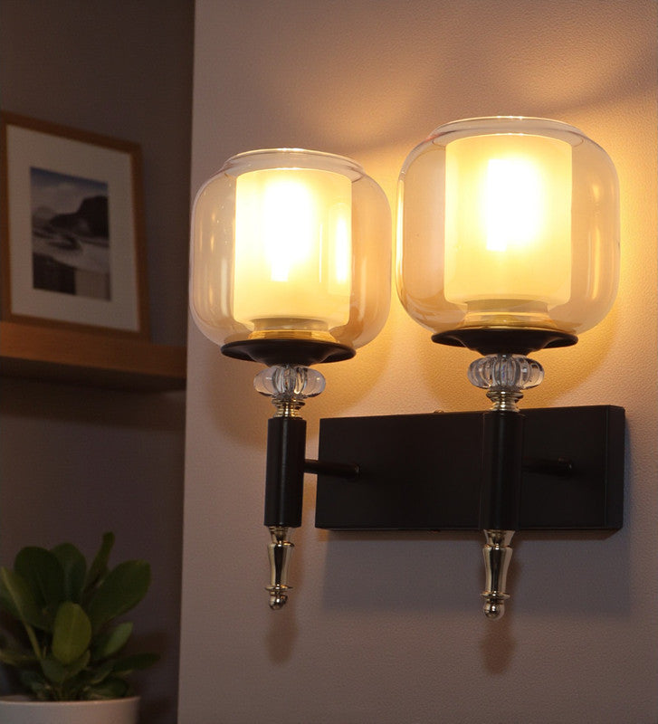 Velora Double Glass Wall Light | Luxury Metal Body Twin Wall Lamp for Living Room & Bedroom | 3 Years Warranty | Free Bulb