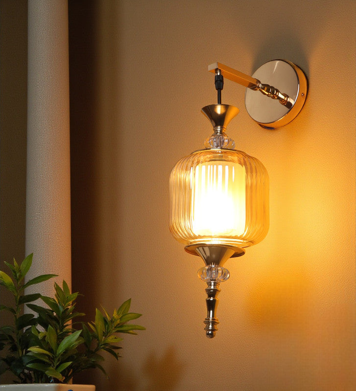 Serenique Long Pendant Glass Wall Light | Gold Metal Wall Lamp for Bedroom & Living Room | 3 Years Warranty | Free Bulb