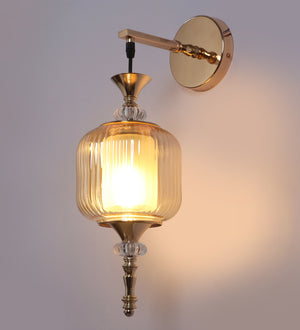 Serenique Long Pendant Glass Wall Light | Gold Metal Wall Lamp for Bedroom & Living Room | 3 Years Warranty | Free Bulb