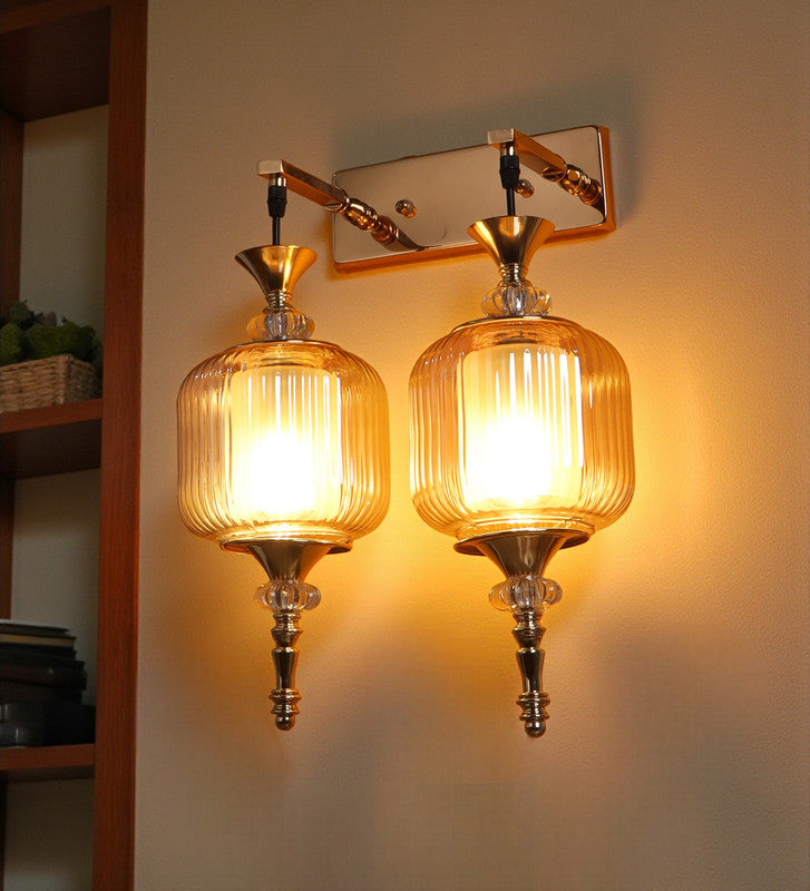 Serenique Twin Pendant Wall Light | Elegant Double Glass Wall Lamp for Living Room & Hallway | 3 Years Warranty | Free Bulb