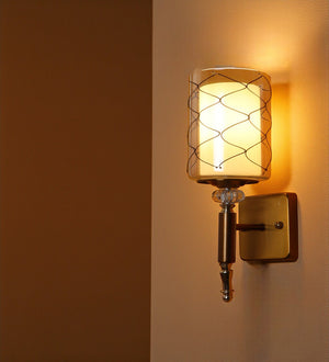 Lunara Smoky Cylinder Glass Wall Light | Gold Metal Wall Lamp for Bedroom & Living Room | 3 Years Warranty | Free Bulb