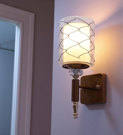 Lunara Smoky Cylinder Glass Wall Light | Gold Metal Wall Lamp for Bedroom & Living Room | 3 Years Warranty | Free Bulb