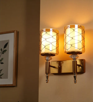 Lunara Dual Cylinder Glass Wall Light | Modern Twin Metal Body Wall Lamp for Living Room | 3 Years Warranty | Free Bulb