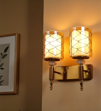 Lunara Dual Cylinder Glass Wall Light | Modern Twin Metal Body Wall Lamp for Living Room | 3 Years Warranty | Free Bulb