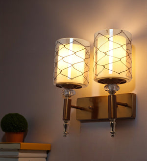 Lunara Dual Cylinder Glass Wall Light | Modern Twin Metal Body Wall Lamp for Living Room | 3 Years Warranty | Free Bulb