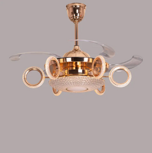 JS-FO - FI-7795 High Speed Modern Chandelier Fans French Gold Finish Acrylic Blades Size 1070mm