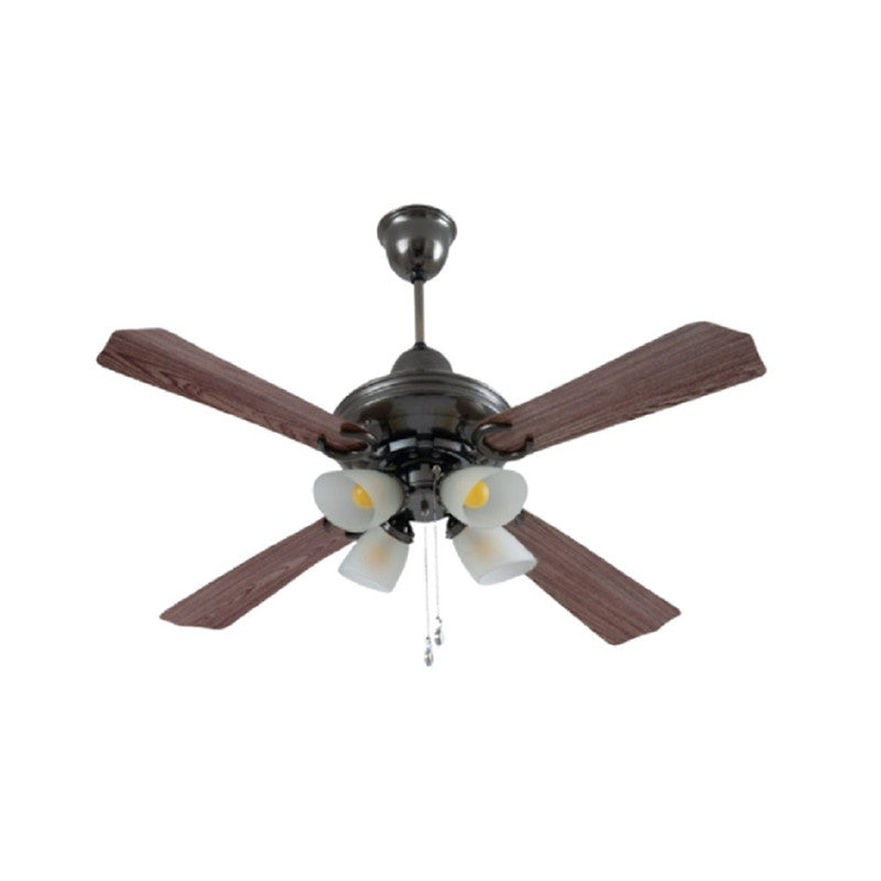 JS-LXR - LUX-V0027-Nk High Speed Modern Designer Fans with Light Nickel Black Finish 4 Metal Blades Dark Wood Finish Size 1200mm 5 Years Warranty AC Motor