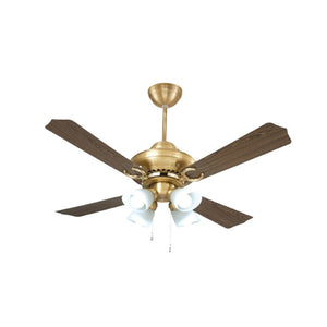 JS-LXR - LUX-V0028-Bs High Speed Modern Designer Fans with Light Bright Brass Finish 4 Metal Blades Dark Wood Finish Size 1200mm 5 Years Warranty AC Motor