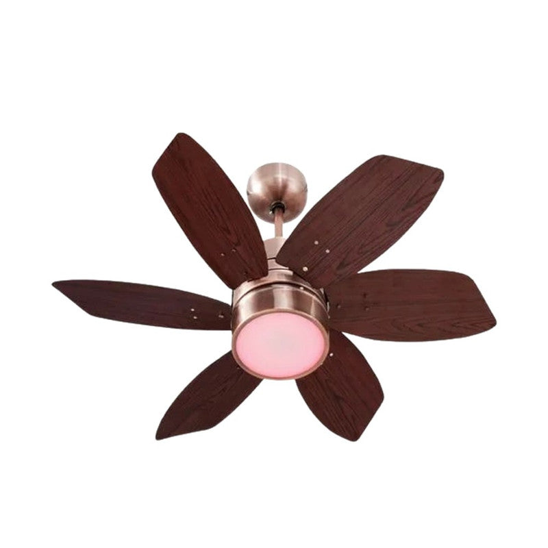 JS-LXR - LUX-V0031-Ar High Speed Modern Designer Fans with Light Antique Copper Finish 6 Metal Blades Rosewood Finish Size 812mm 5 Years Warranty AC Motor