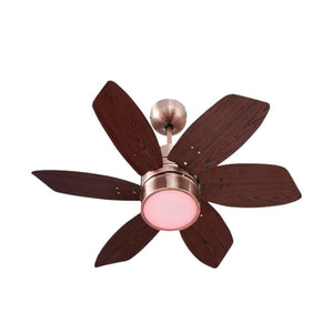 JS-LXR - LUX-V0031-Ar High Speed Modern Designer Fans with Light Antique Copper Finish 6 Metal Blades Rosewood Finish Size 812mm 5 Years Warranty AC Motor