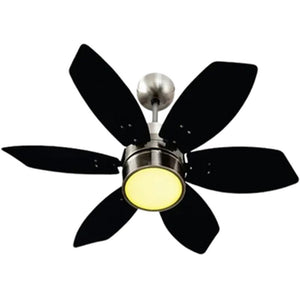 JS-LXR - LUX-V0034-Bk High Speed Modern Designer Fans with Light Black Finish 6 Metal Blades Black Finish Size 812mm 5 Years Warranty AC Motor
