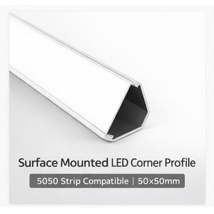 Surface Mounted LED Corner Profile for 5050 Strip – No False Ceiling Required (50×50mm Aluminium)