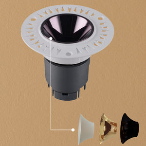 JS-TRL Flare-Trimless 18w Round In-Ceiling Tilt Colored Reflector Cob Downlight