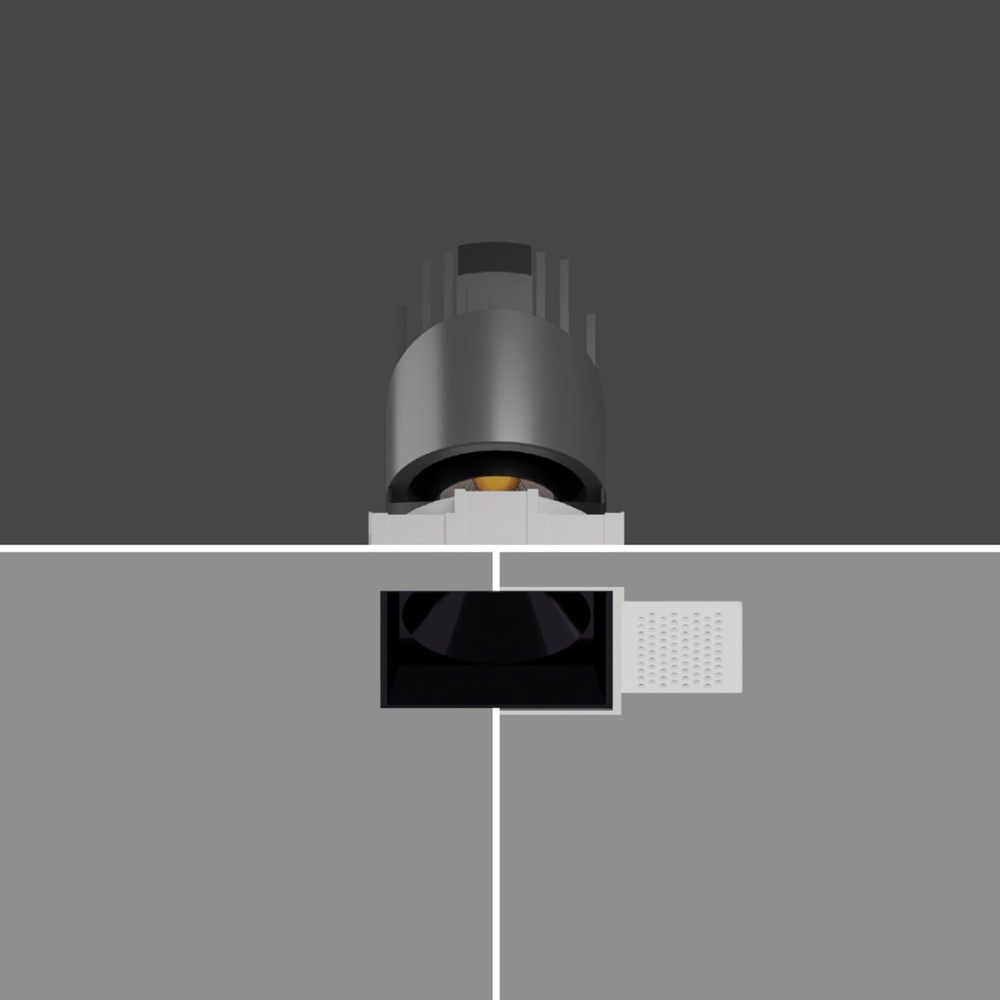 JS-TRL Flare-Square
Trimless 18w Square In-Ceiling Tilt Colored Reflector Cob Downlight