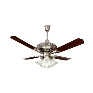 JS-LXR - LUX-HS3013-Bl High Speed Modern Designer Fans with Light Brushed Steel Finish 4 Metal Blades Walnut Finish Size 1200mm 5 Years Warranty AC Motor