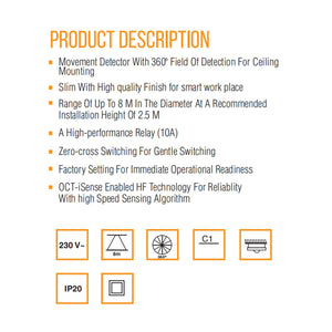 JS-OCT Max In-Ceiling Microwave Motion Sensor OCTMAX06C