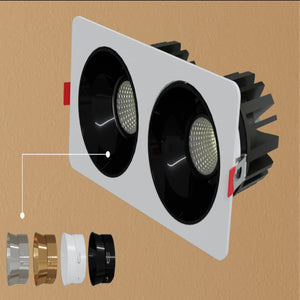 JS-TRL Dusky Double 18wx2 Rectangle In-Ceiling Tilt Colored Reflector Cob Downlight