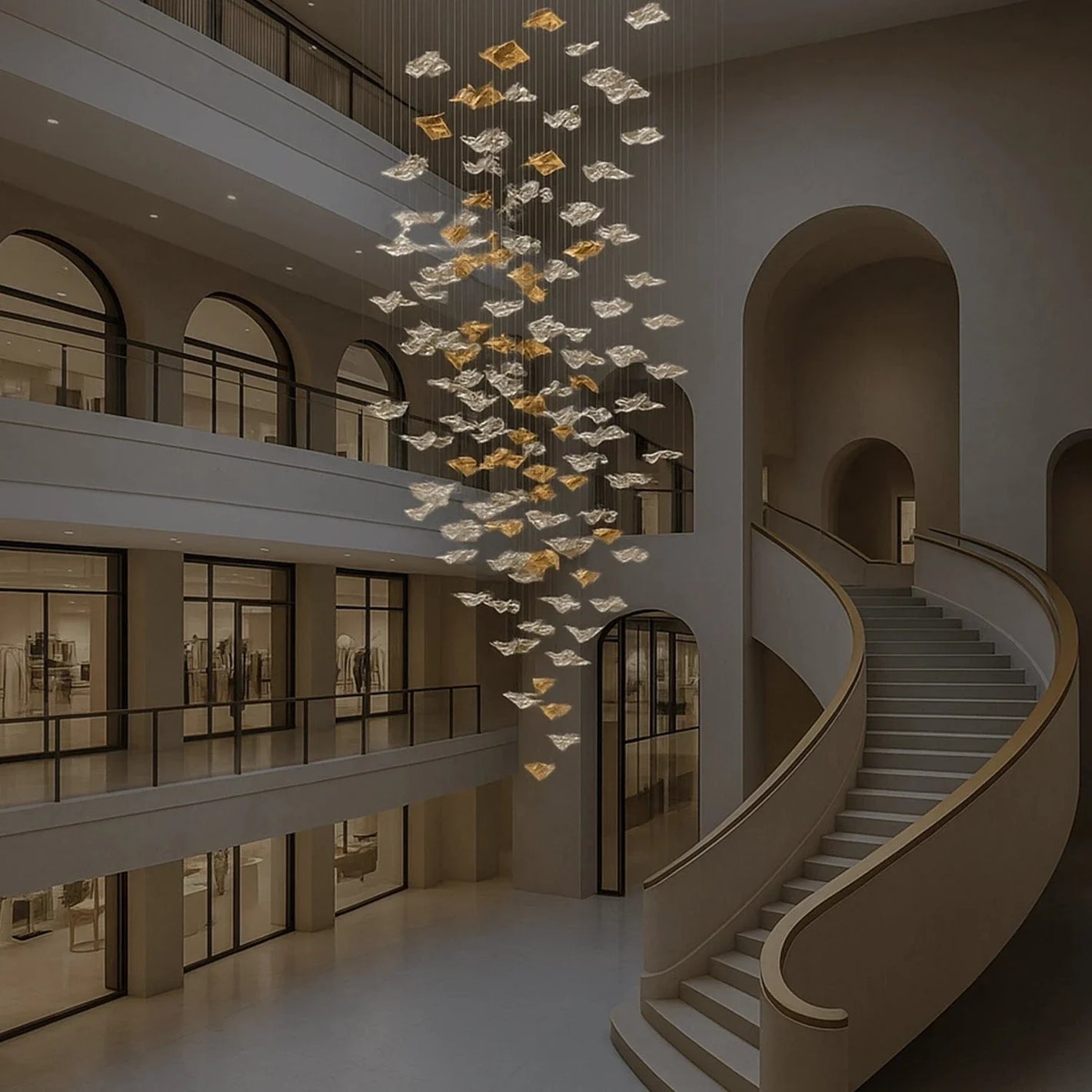 Ocean Drift Glass Pendant Chandelier – Luxury Duplex Lighting in Clear & Gold