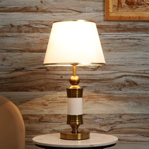 JS-VP T-38-TL Modern Table Lamp 1xE27 Mild Steel & Fabric Material Gold Bronze & White Finish