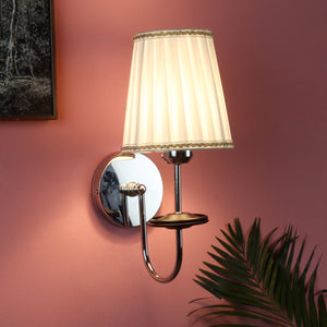 JS-VP S-324-1W Cloth Shade Wall Lights 1xE27 Mild Steel & Fabric Material Silver, Chrome & White Finish