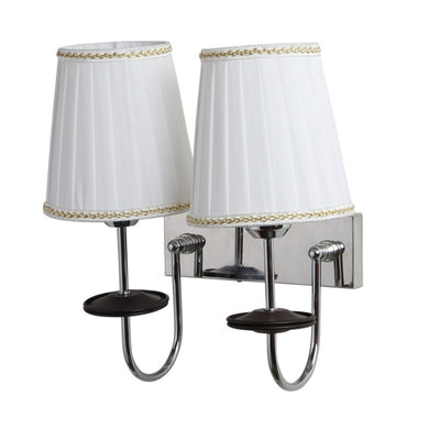 JS-VP S-324-2W Cloth Shade Wall Lights 2xE27 Mild Steel & Fabric Material Silver, Chrome & White Finish