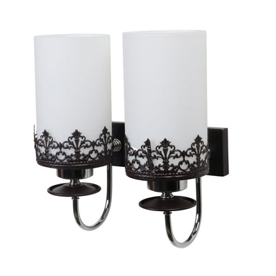 JS-VP S-337-2W Modern Wall Lights 2xE27 Mild Steel & Glass Material Chrome, Brown & White Finish