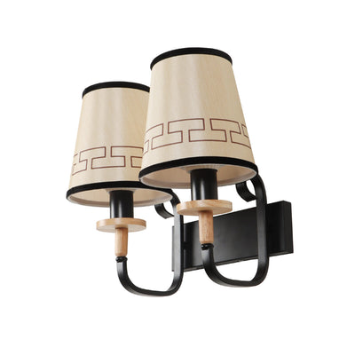 JS-VP S-360-2W Cloth Shade Wall Lights 2xE27 Mild Steel, wood, fabric shade & Fabric Material brown, off white & Cream Finish