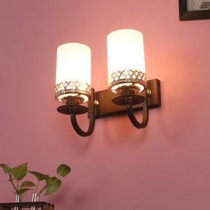 JS-VP S-368-2w Modern Wall Lights 2xE27 Mild Steel, glass & Glass Material Brown,Gold & White Finish