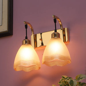 JS-VP S-376-2W Modern Wall Lights 2xE27 Mild Steel & Glass Material Gold & Gold, White Finish