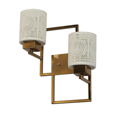 JS-VP S-382-2W Modern Wall Lights 2xE27 Mild Steel & Glass Material Antique Gold & White Finish