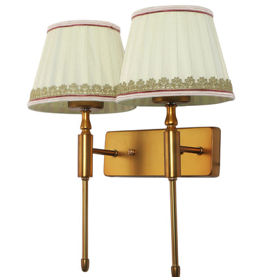 JS-VP S-383-2W Cloth Shade Wall Lights 2xE27 Mild Steel & Fabric Material Antique Gold & Cream Finish