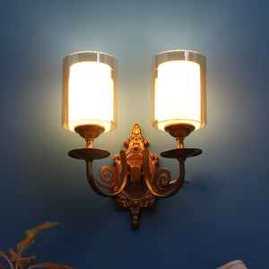 JS-VP S-390-2W Modern Wall Lights 2xE27 Mild Steel & Glass Material Antique Gold & Champaign Finish