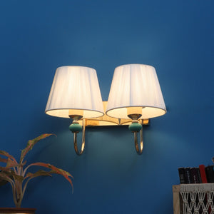 JS-VP S-407-2W Cloth Shade Wall Lights 2xE27 Mild Steel & Fabric Material Gold & White Finish