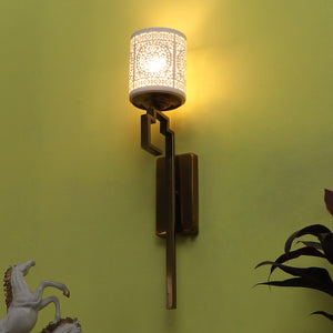 JS-VP S-408-1W Cloth Shade Wall Lights 1xE27 Mild Steel & Fabric Material Gold & White Finish