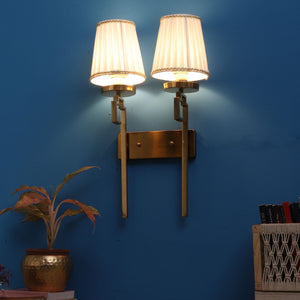 JS-VP S-408-2W Cloth Shade Wall Lights 2xE27 Mild Steel & Fabric Material Gold & White Finish