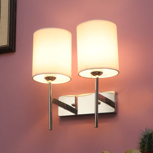 JS-VP S-415-2W Cloth Shade Wall Lights 2xE27 Mild Steel & Glass Material Chrome & White Finish