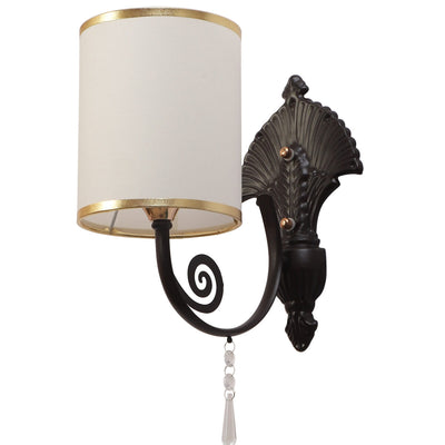 JS-VP S-420-1W Cloth Shade Wall Lights 1xE27 Mild Steel & Glass Material Dark Brown & White Finish